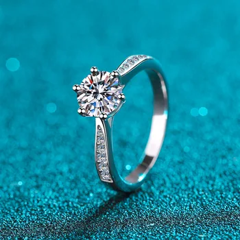 0.5-3 карата 100% истински Moissanite пръстен за жени бяло злато покритие S925 твърдо сребро луксозен симулиран диамант сватбена лента