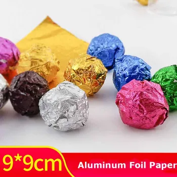100Pcs 9x9cm DIY храни алуминиеви фолиа хартия квадратни бонбони шоколад бисквитка опаковки парти подарък опаковки