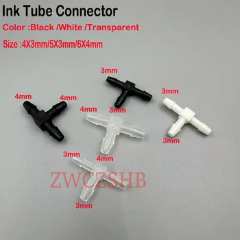 10PCS мастило тръба ставите адаптер еко разтворител UV Pinter T форма мастило маркуч тръба конектор тръби трансфер пластмасова връзка 4X3 5X3 6X4mm