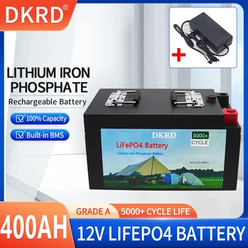 12V 400AH 300AH Lifepo4 литиево-желязо фосфатна батерия Вграден BMS 5000 цикъла за RV кемпери Голф количка Слънчево съхранение + зарядно устройство