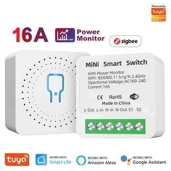 16A Tuya Zigbee Power Monitor MiNi Switch Монитор за електрическа енергия 2 Way DIY универсален прекъсвач за фен телевизия Кухня Спалня