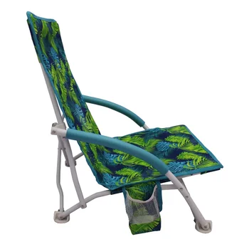 2-Pack Mainstays Сгъваема ниска седалка мека ръка плажна чанта стол с чанта за носене, зелена палма
