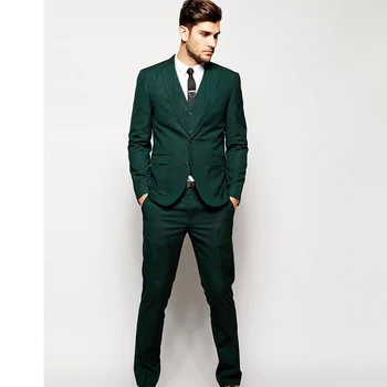 2018 Ново пристигане младоженец смокинги зелени две копчета мъже костюми Groomsmen Notch ревера тънък годни най-добър мъж костюм (яке + панталони + вратовръзка + жилетка)