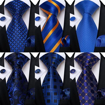 2023 Нови сини вратовръзки за мъже Луксозен Paisley райе проверка коприна полиестер мъжки сватбено тържество вратовръзка аксесоари носна кърпа подарък