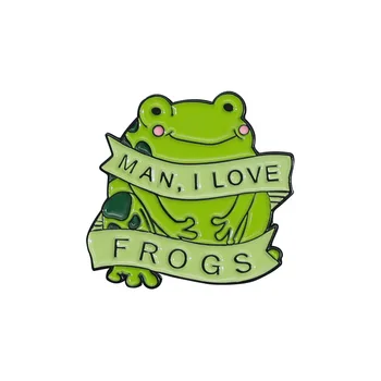 2023 Ново животно жаба английски гърдата ПИН сплав писмо Обичам малка жаба направени боя емблема подарък на едро