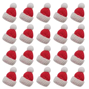 20pcs плетене коледни шапки мини прежда коледно дърво орнаменти парти капачка ръчно изработени DIY шевни занаяти Коледа