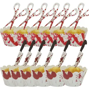 24pcs Кървав ножица ножица Cupcake декорация топери Handprint Cupcake опаковки Liners за Хелоуин парти торта доставки
