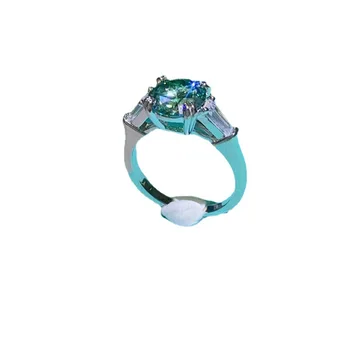 2ct зелен диамантен пръстен Moissanite 8.0mm ярко изрязана жена 925 сребърен луксозен подарък обещание съпруга коктейл банкет старши бижута
