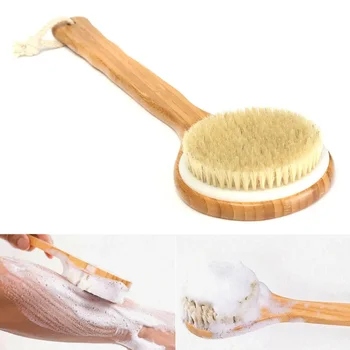 33CM Дълга естествена дървена дръжка за къпане Четка за къпане Тяло и гръб Скрубер масажор Четка за душ Skin Spa за почистване на душ
