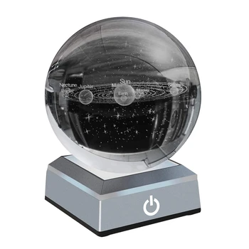 3D модел на Слънчевата система Кристална топка 80Mm 3.15 инчова гравирана холограма, основа с лампа, астрономическа играчка