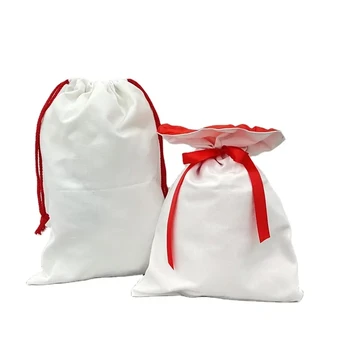 50pcs сублимационни заготовки Коледа Дядо Коледа чували подарък чанта Коледна украса памук платно бонбони Claus торбичка с шнур
