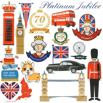 57 парчета Стикер за декорация на Юниън Джак 70-ти юбилей на кралицата 2022 Патриотични парти декорации Великобритания Лондон водоустойчив