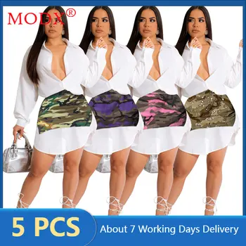 5PCS пола комплекти 2 парче комплект жени екипировки дълъг ръкав блуза поли костюм случайни модни анцузи насипни предмети M10753_1