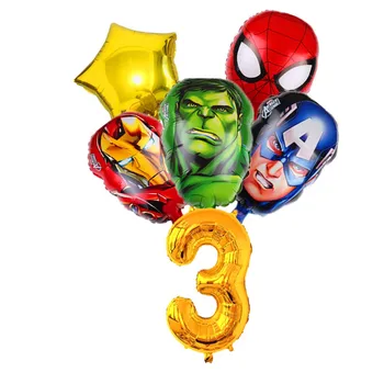 6Pcs Спайдърмен Капитан Америка Хълк Iron Man главата фолио балон Отмъстителите балони 1 до 9 години рожден ден Декор Hero играчки