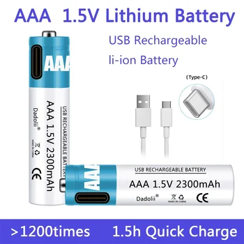 AA батерия 1.5V AA 2300mAh USB акумулаторна литиево-йонна батерия за мишка с дистанционно управление малък вентилатор Електрическа батерия за играчки с кабел
