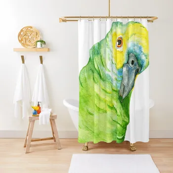 Blue fronted амазонка папагал тропически brésil акварел душ завеса прозрачна баня душ завеса