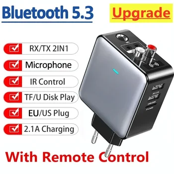 Bluetooth 5.3 предавател приемник стерео AUX 3.5mm RCA TF карта USB зарядно безжично аудио адаптер дистанционно управление за телевизор PC кола