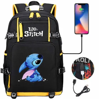 Disney Lilo Stitch раници момичета момчета ученическа чанта голям капацитет лаптоп чанта водоустойчив многофункционален USB зареждане раница