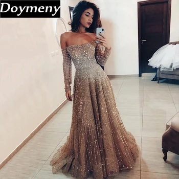 Doymeny Дамски луксозни мъниста абитуриентски рокли Sequined Off Shoulder Tulle Cocktail Formal Evening Party Gowns de galaفساتين السهرة