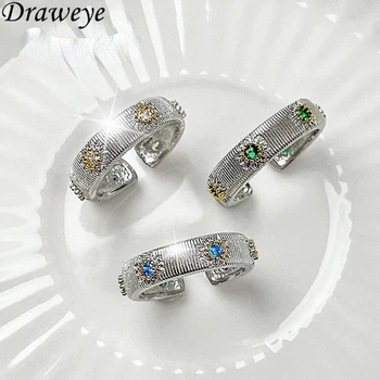 Draweye циркон лъскави пръстени за жени Y2k корейска мода прост хип-хоп пънк стил Anillos Mujer цветя луксозни маншети бижута