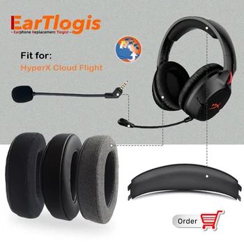 EarTlogis Дебели резервни части за HyperX Cloud Flight, S слушалки Подложки за уши Микрофон броня Микрофон Лента за глава Earmuff