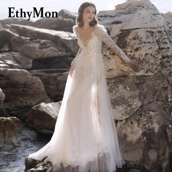 Ethymon Graceful Печена сватбена рокля за жени Sequined Princess Lace Appliques A-line Bling Vestidos De Novia Made To Order