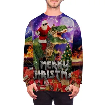 Fleece качулки мъжки новост Коледа 3D отпечатани графични дълъг ръкав суитчъри пуловер пяна звезда мъжки ивици дъното върховете