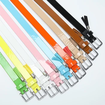Girl Lady Belt Narrow Thin Patent Leather Waistband Belt Women Accessories Candy Colors Metal Buckle Gift New Ladies Small Belt
