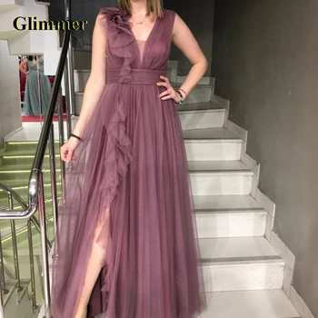 Glimmer Simple V-образно деколте цепка Вечерни рокли Официални абитуриентски рокли Адаптивни цветове Abendkleider Vestidos De Gala за жени 2023
