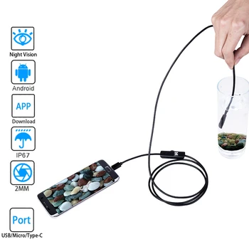 HD ендоскоп 5.5mm 1m / 2m IP67 водоустойчива поддръжка OTG &UVC кабел за смарт телефон Mini USB ендоскоп, подходящ за автомобилен тръбопровод