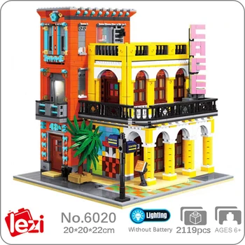 Lezi 6020 Световна архитектура Habana Cafe Магазин за кафе напитки Ресторант Light 3D мини блокове тухли сграда играчка подарък не кутия