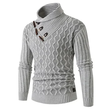 Men Hot Slim пуловер пуловер мъже марка случайни тънки пуловери дебел рог катарама груба вълна обрат цвете пуловер плюс размер S-3XL