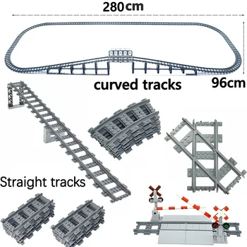 MOC City Rail Тухла Влак Нагоре Track Железопътен прелез Forked Модел Прав извит гъвкав превключвател Track Leduo Building Block