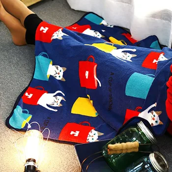 Nordic Kawaii Фланелено одеяло за деца карикатура корал руно котка одеяло Pet коляното покритие 75x100cm меко топло легло разпространение малък подарък