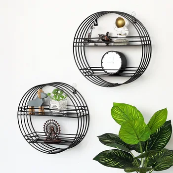 Nordic минималистичен кръгъл железен двуслоен стенен шкаф за съхранение за дома, хола, декорацията на стените, багажника за съхранение