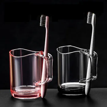 Nordic прозрачна чаша за вода за уста, творчески прост геометричен полистирол, извит обърнат, незамърсени тоалетни принадлежности за уста, 1 бр, 2бр