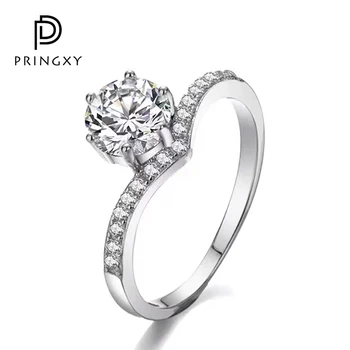PRINGXY 1ct дамски корона диамантен пръстен за жени V-образна двойка сватба покритие 18K злато годеж фини бижута годишнина подарък