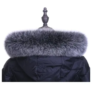 Real Fox Fur Collar For Women Men 100% Natural Black With White 70/75cm Fur Strips Luxury Warm Jackets Accessories Hooded Trim