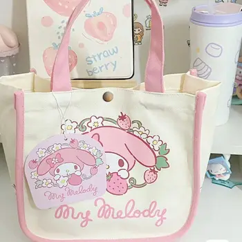 Sanrio Hello Kitty Women Tote HandBags Kawaii My Melody Lunch Bag Canvas Bag Чанта за съхранение с голям капацитет Чанта за пазаруване за пътуване