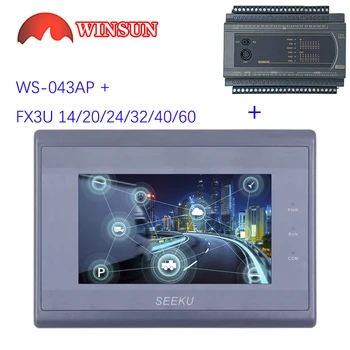 SeekU 4.3inch WS-043AP HMI с FX3U 14/20/24/32/40/44/60 MR/MT PLC аналогов вход 0-20mA с включен кабел