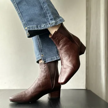 Slip On Square Toe Твърди дамски обувки ботуши Botas Largas De Mujer Solid Comfort Zapatos Para Кратки помпи