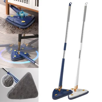 Spin Mop Squeeze Mop Wet And Dry Използвайте силна водопоглъщаща триъгълна глава висяща дръжка Инструменти за почистване на дома с кърпа за моп