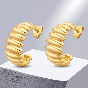 Vnox Прости C образни обеци за жени, златен цвят обица от неръждаема стомана, парти рожден ден коледни подаръци за мама съпруга BFF