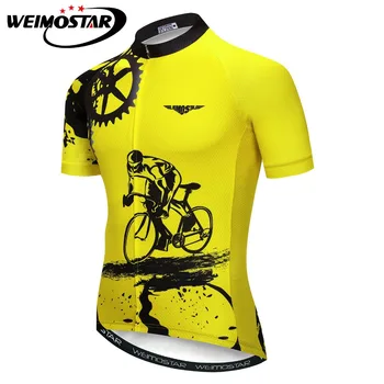 WEIMOSTAR Мъже Колоездене Джърси Gear Велосипедно облекло Ropa Ciclismo Велосипед с къс ръкав MTB Колоездачни ризи Спортно облекло Дрехи Жълт
