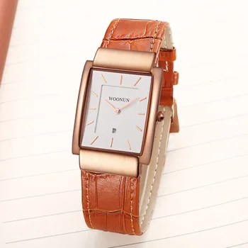WOONUN Мъжки часовници Топ марка луксозно розово злато правоъгълник часовник кожена лента кварц ултра тънки часовници за мъже relogio masculino