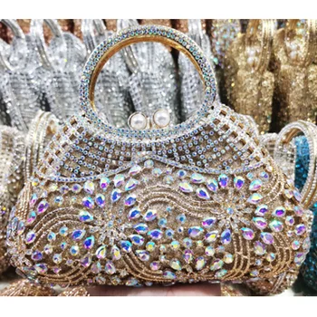 XIYUAN злато синьо зелено сребро AB диамант чанта жени флорални кристал метални вечерни чанти сватба булчински вечеря елегантен чанта