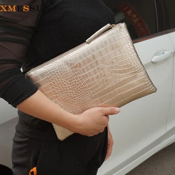 XMESSUN Нов крокодил модел съединител чанта за жени 2024 моден дизайнер PU кожен портфейл голям капацитет плик чанта A478