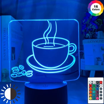 Акрилна 3d оптична Led нощна светлина кафе чаша модел цветна настолна лампа за магазин декор Cool Gadgets Office Home декоративна светлина