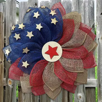 Американски патриотичен цвете форма венец флаг елемент цвят и модел венец Ден на независимостта декоративни висящи венец