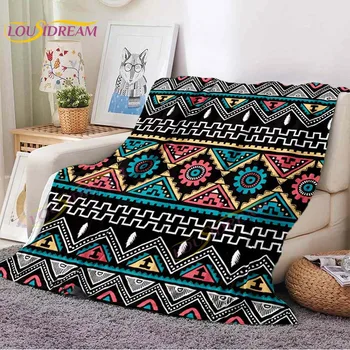 Бохемско одеяло Меко и топло одеяло за хвърляне Цветно отпечатано одеяло Индийски етнически фланелени одеяла за хол легло диван
